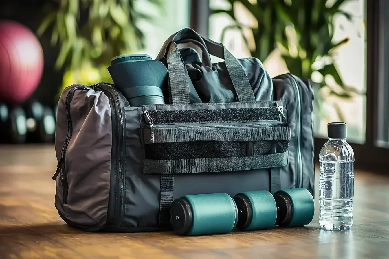 Professional leather bag prototyping workspace showing pattern pieces, material swatches, and an in-progress sample under development