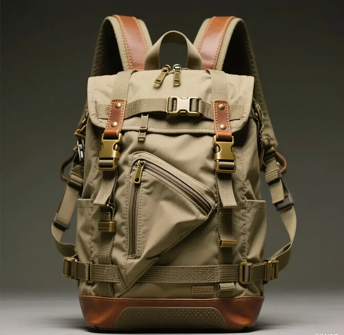 Leather bag sample at various stages of prototyping showing pattern cutting, stitching assembly, and edge finishing processes